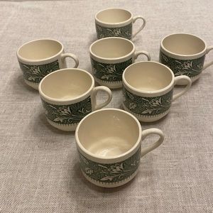 Royal USA Currier and Ives green coffee cups. Set of 6.